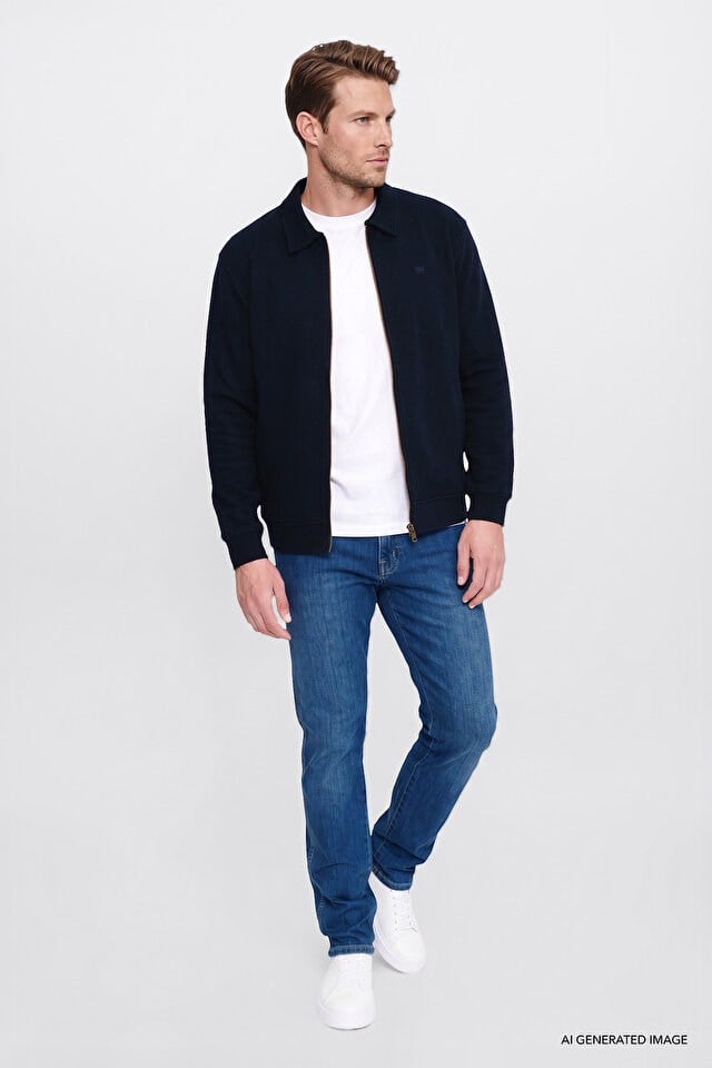 Wrangler Erkek W2620068410 Erkek Selanik Full Zip Sweatshirt/Navy Lacivert
