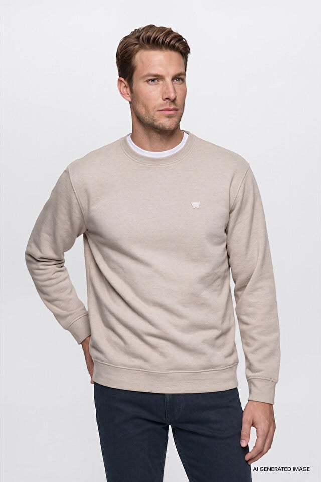 Wrangler Erkek W2620080500 Selanik Sweatshirt/Beige Melange Bej