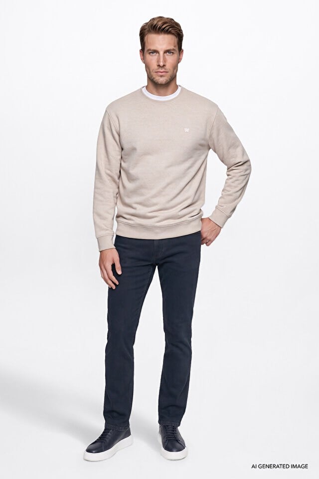 Wrangler Erkek W2620080500 Selanik Sweatshirt/Beige Melange Bej