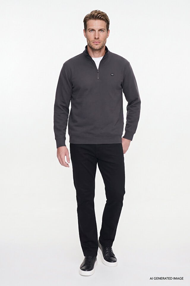 Wrangler Erkek W2620081035 Selanik Half Zip Sweatshirt/Anthracita Standart