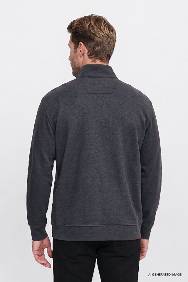 Wrangler Erkek W2620081035 Selanik Half Zip Sweatshirt/Anthracita Standart