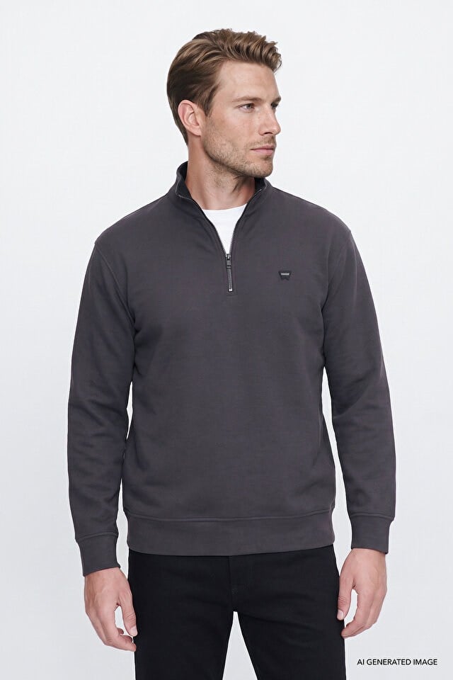 Wrangler Erkek W2620081035 Selanik Half Zip Sweatshirt/Anthracita Standart