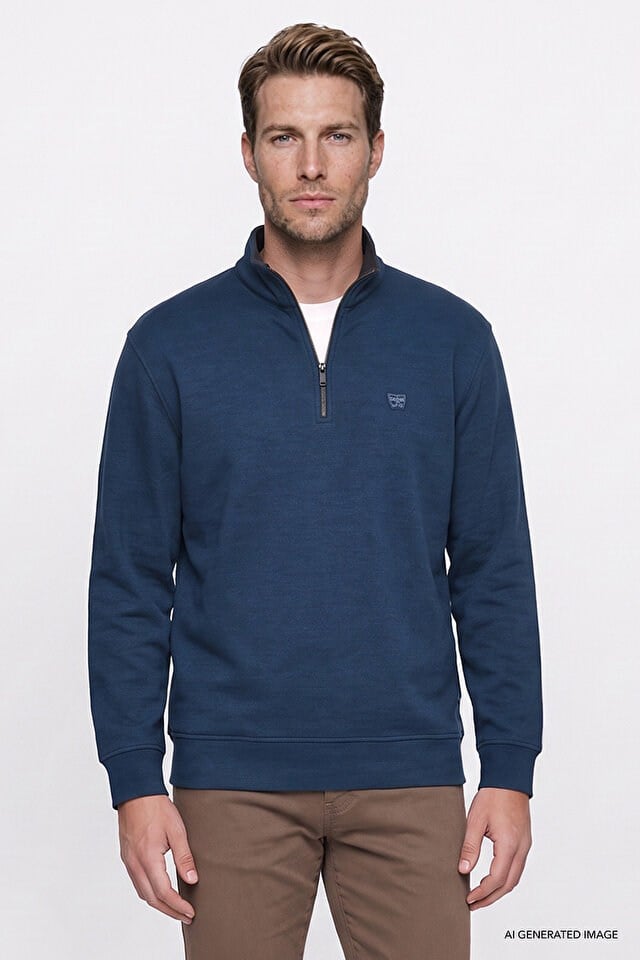 Wrangler Erkek W2620081406 Selanik Half Zip Sweatshirt/Petrol Standart