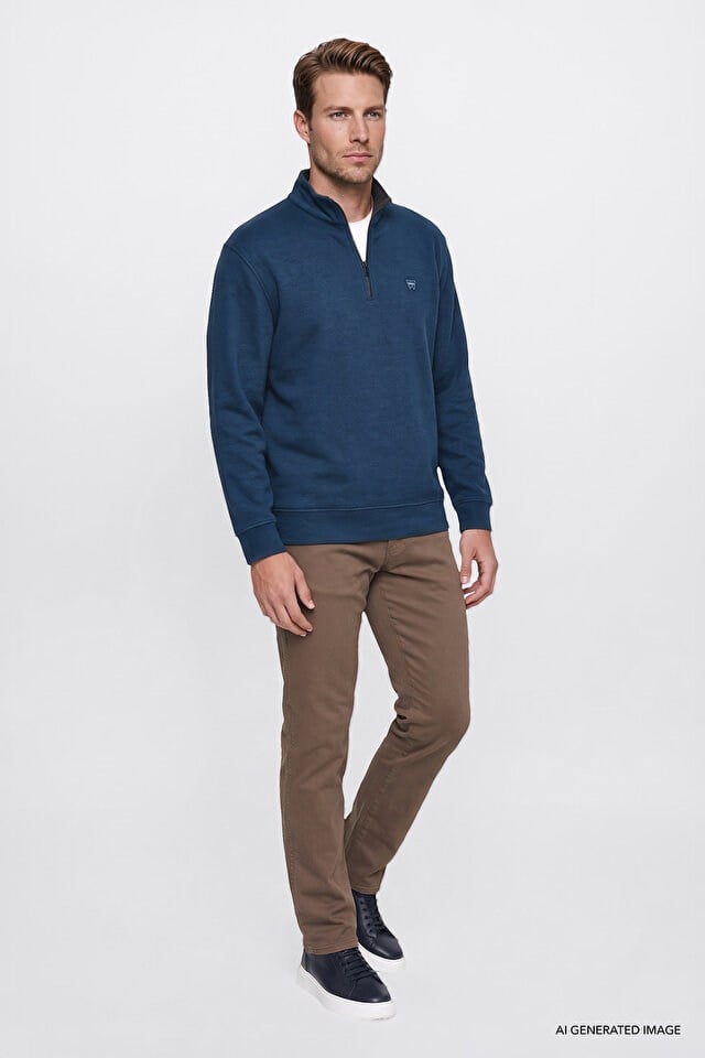 Wrangler Erkek W2620081406 Selanik Half Zip Sweatshirt/Petrol Standart