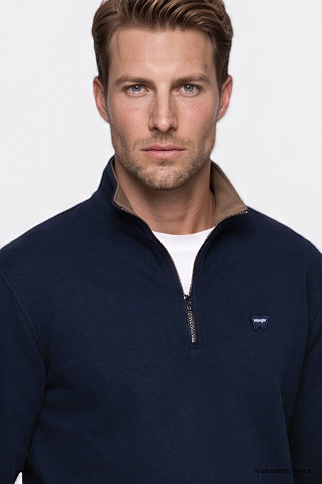 Wrangler Erkek W2620081410 Selanik Half Zip Sweatshirt/Navy Standart