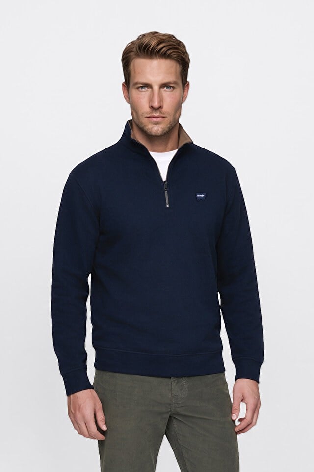 Wrangler Erkek W2620081410 Selanik Half Zip Sweatshirt/Navy Standart