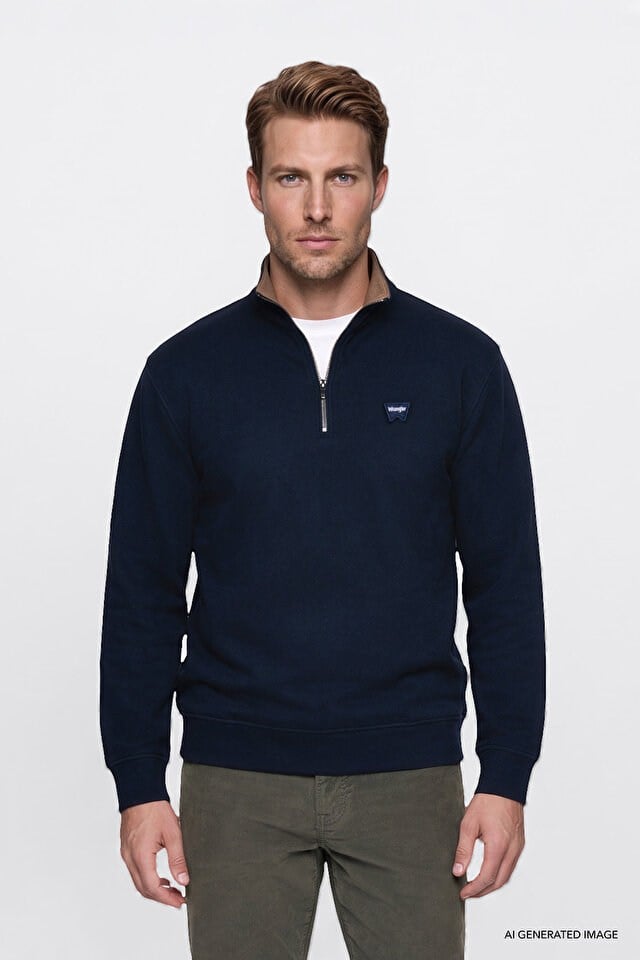 Wrangler Erkek W2620081410 Selanik Half Zip Sweatshirt/Navy Standart