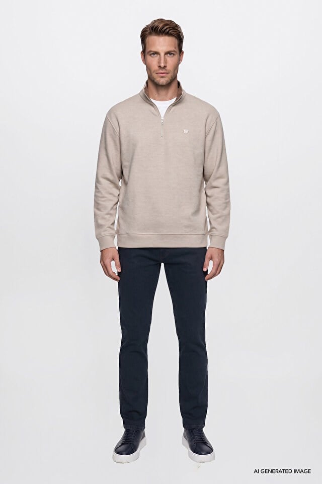 Wrangler Erkek W2620081500 Selanik Sweatshirt/Beige Melange Standart
