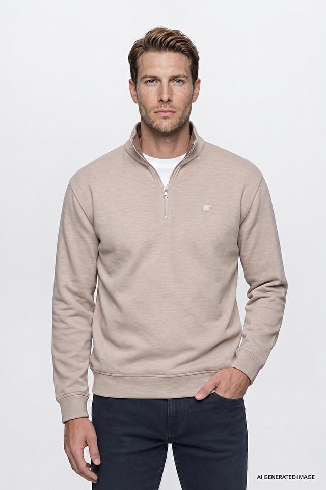 Wrangler Erkek W2620081500 Selanik Sweatshirt/Beige Melange Standart