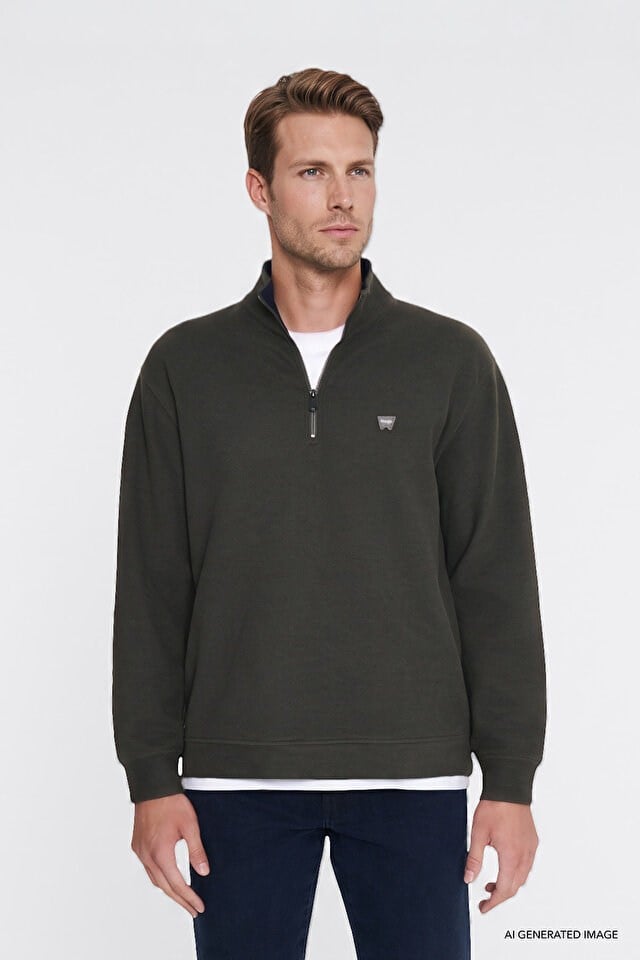 Wrangler Erkek W2620081801 Selanik Half Zip Sweatshirt/KHAKI Standart