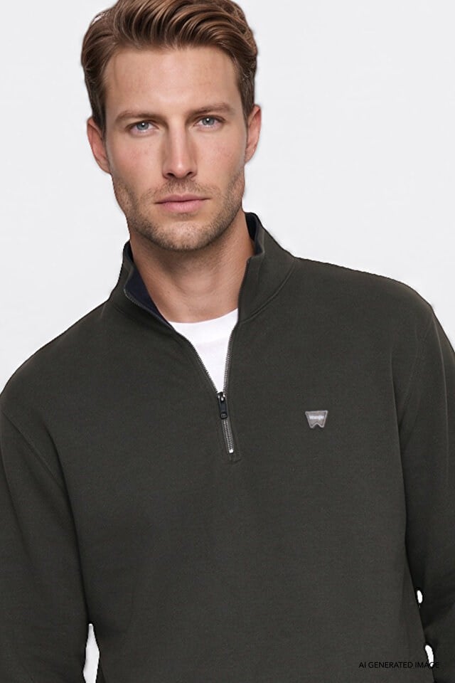 Wrangler Erkek W2620081801 Selanik Half Zip Sweatshirt/KHAKI Standart
