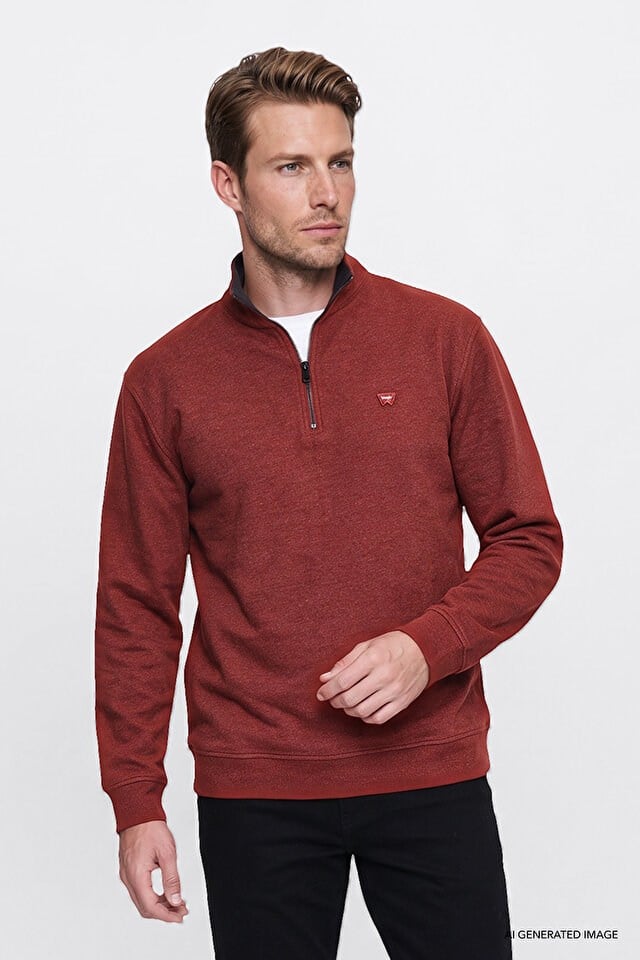 Wrangler Erkek W2620081810 Selanik Half Zip Sweatshirt/Wine Standart