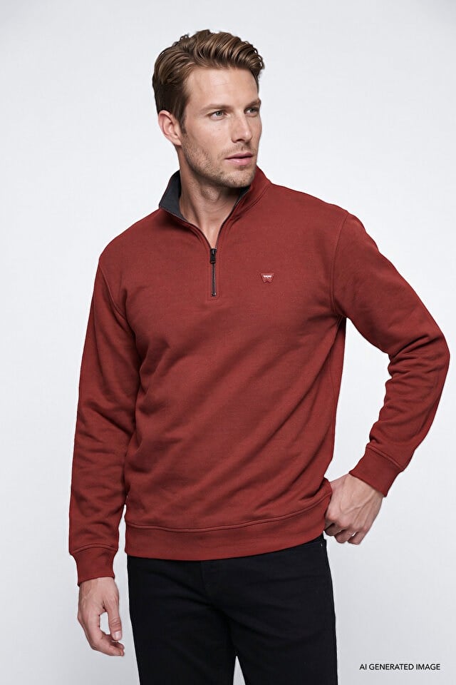 Wrangler Erkek W2620081810 Selanik Half Zip Sweatshirt/Wine Standart