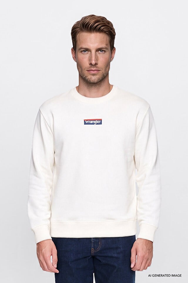 Wrangler Erkek W2620152102 Mid Logo Sweatshirt/Off White Standart