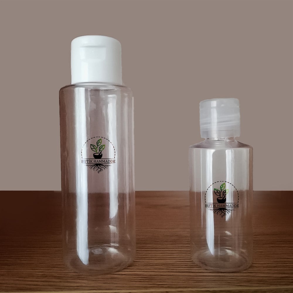 100 ml, 50 ml şeffat plastik flip top kapaklı şişe