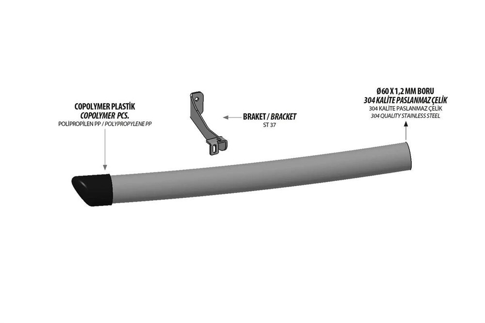 Ford Connect Krom Boru Q60 Arka Basamak Çelik Kapak 2002 ve Sonrası