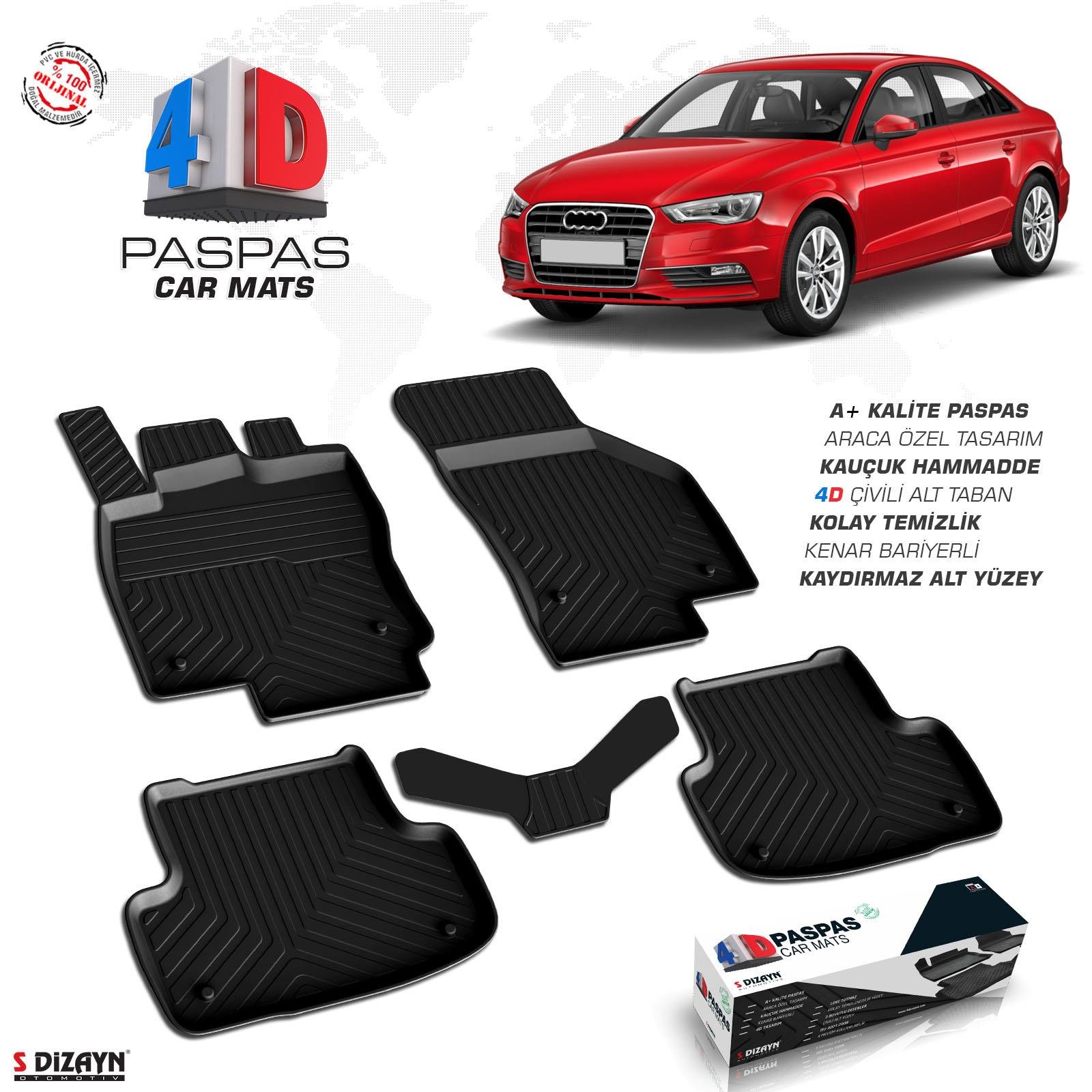 S-Dizayn Audi A3 4D Havuzlu Paspas 2012-2020 HB SD A+ Kalite