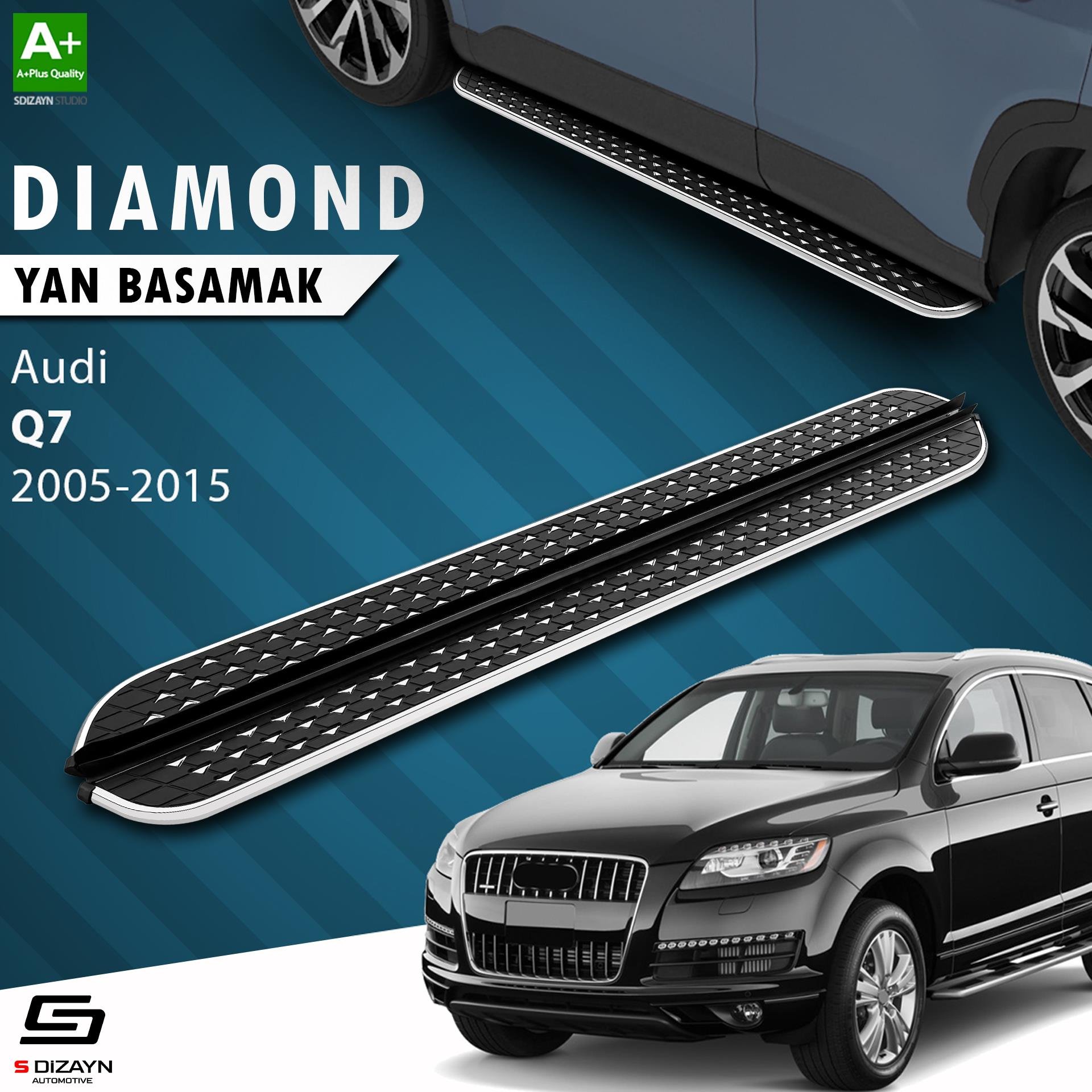 S-Dizayn Audi Q7 Diamond Krom Yan Basamak 213 Cm 2005-2015 A+ Kalite