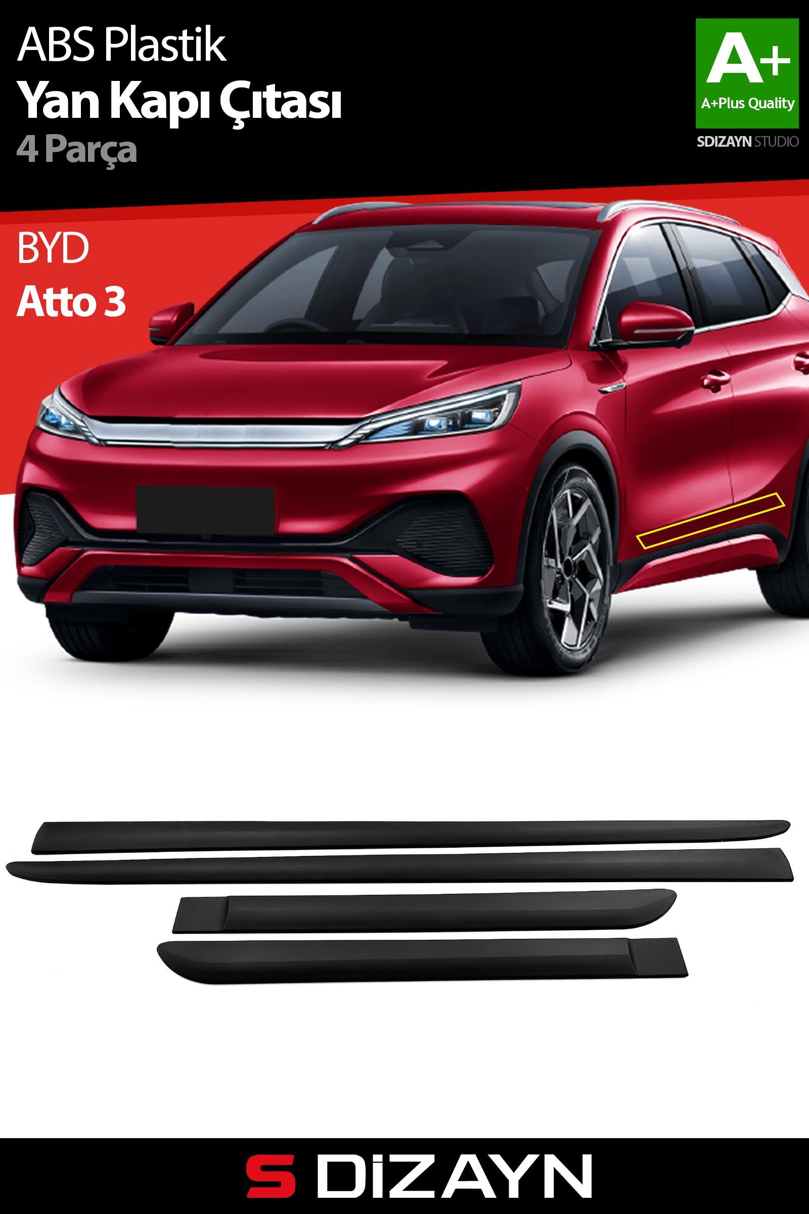 S-Dizayn BYD Atto 3 ABS Plastik Yan Kapı Koruma Çıtası 2022 Üzeri A+ Kalite