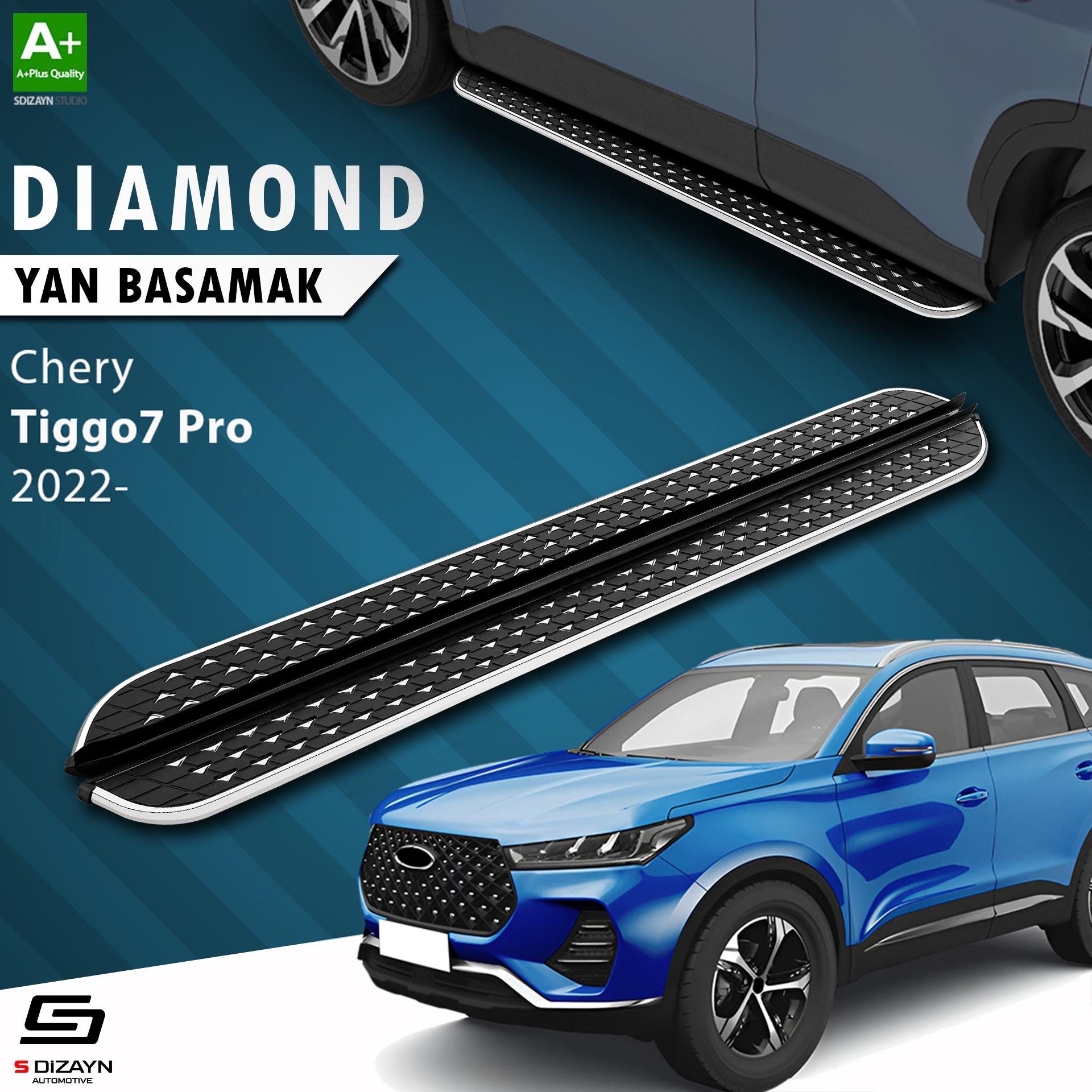 S-Dizayn Chery Tiggo7 Pro Diamond Krom Yan Basamak 183 Cm 2022 Üzeri A+ Kalite