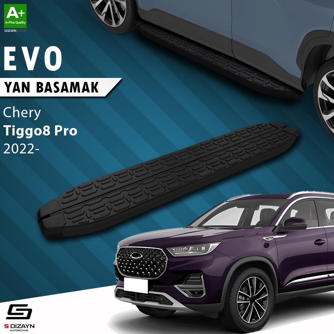 S-Dizayn Chery Tiggo8 Pro Evo Siyah Yan Basamak 183 Cm 2022 Üzeri A+ Kalite