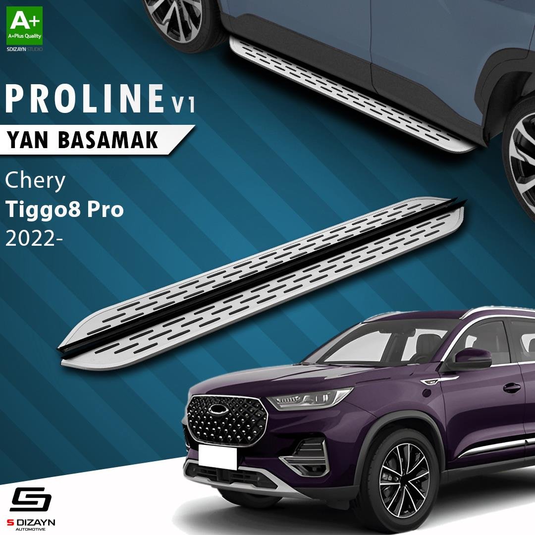 S-Dizayn Chery Tiggo8 Pro OEM Still Pro V1 Aluminyum Yan Basamak 183 Cm 2022 Üzeri A+ Kalite
