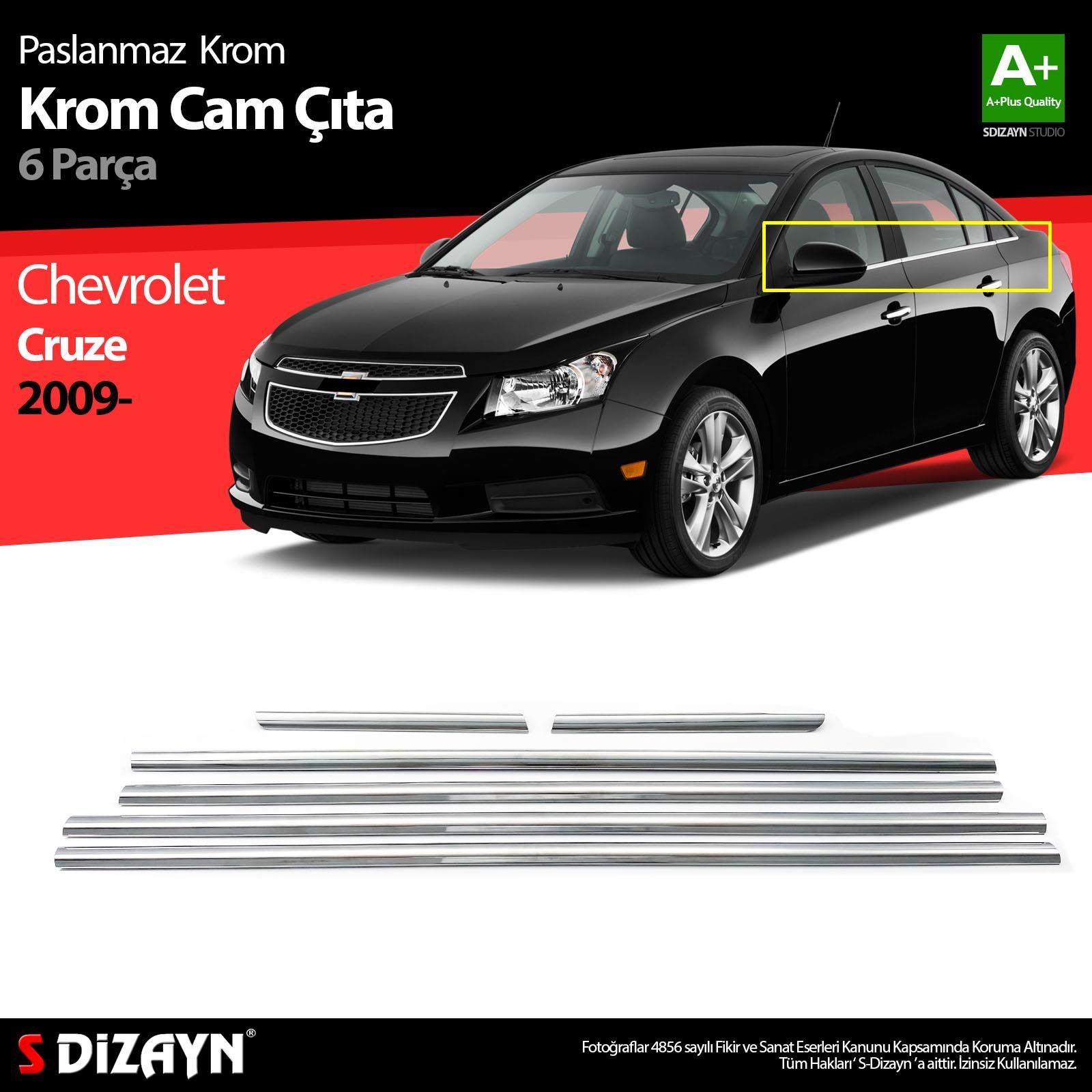 S-Dizayn Chevrolet Cruze SD Krom Cam Çıtası 6 Prç 2009-2019