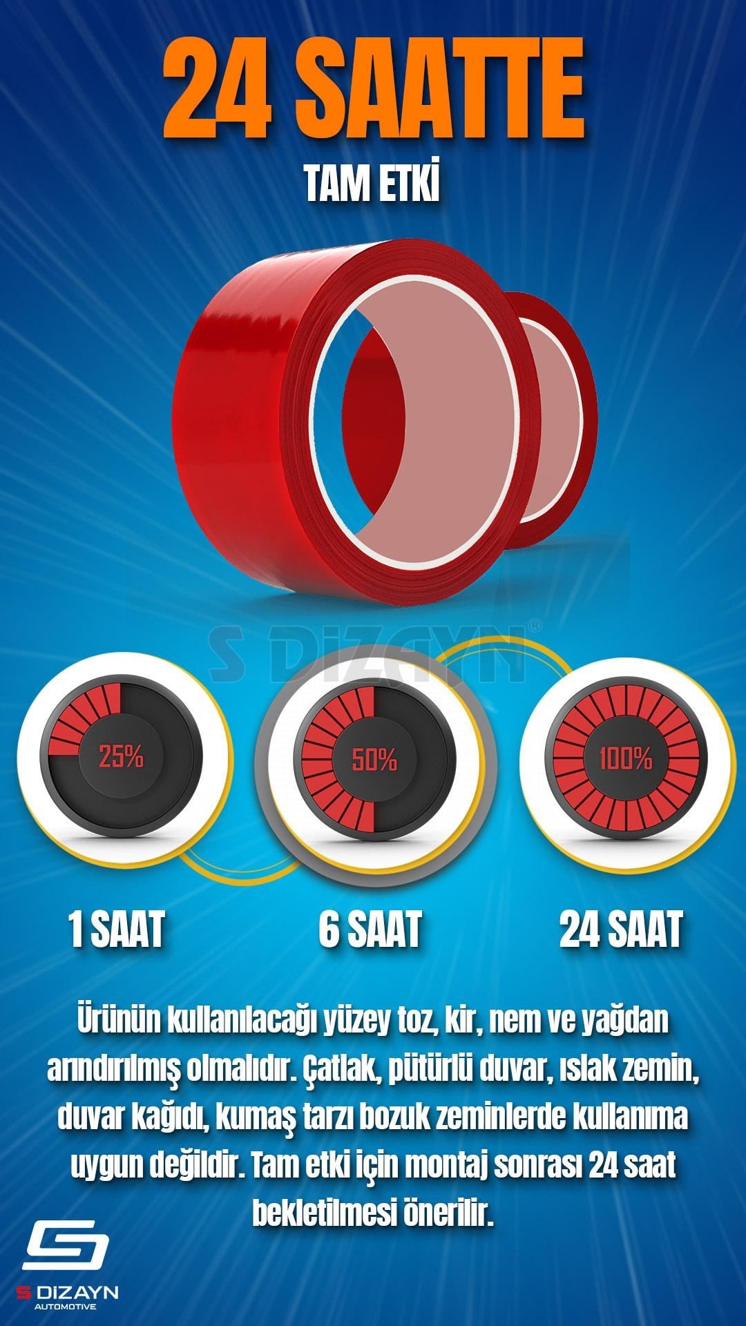 S-Dizayn Çift Taraflı Bant 10mm x 5 Metre 5'li Paket Şeffaf Silikon VHB Bant A+Kalite