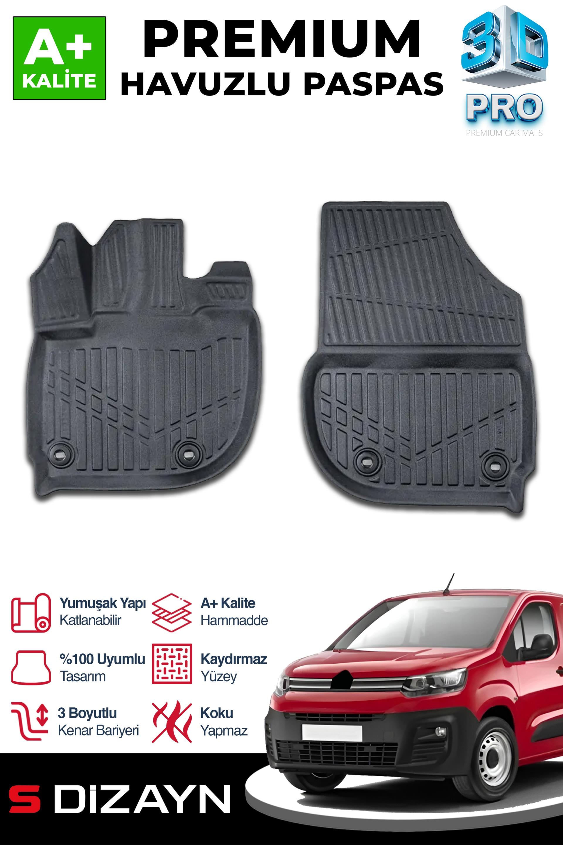 S-Dizayn Citroen Berlingo Panelvan 3D Pro Havuzlu Ön 2'li Paspas 2019 Üzeri A+ Kalite