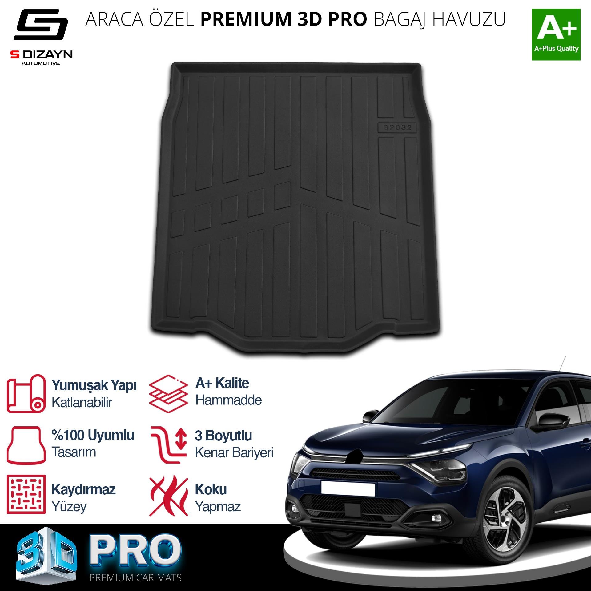 S-Dizayn Citroen C4X İnce Stepne 3D Pro Bagaj Havuzu 2023 Üzeri A+ Kalite