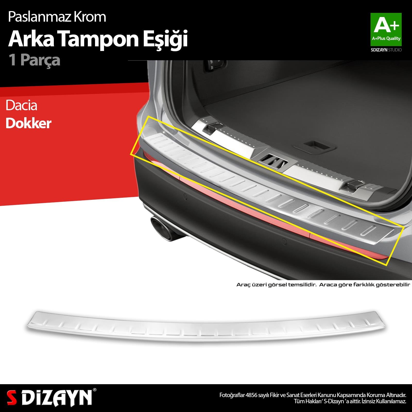 S-Dizayn Dacia Dokker Krom Arka Tampon Eşiği 2012 Üzeri A+ Kalite