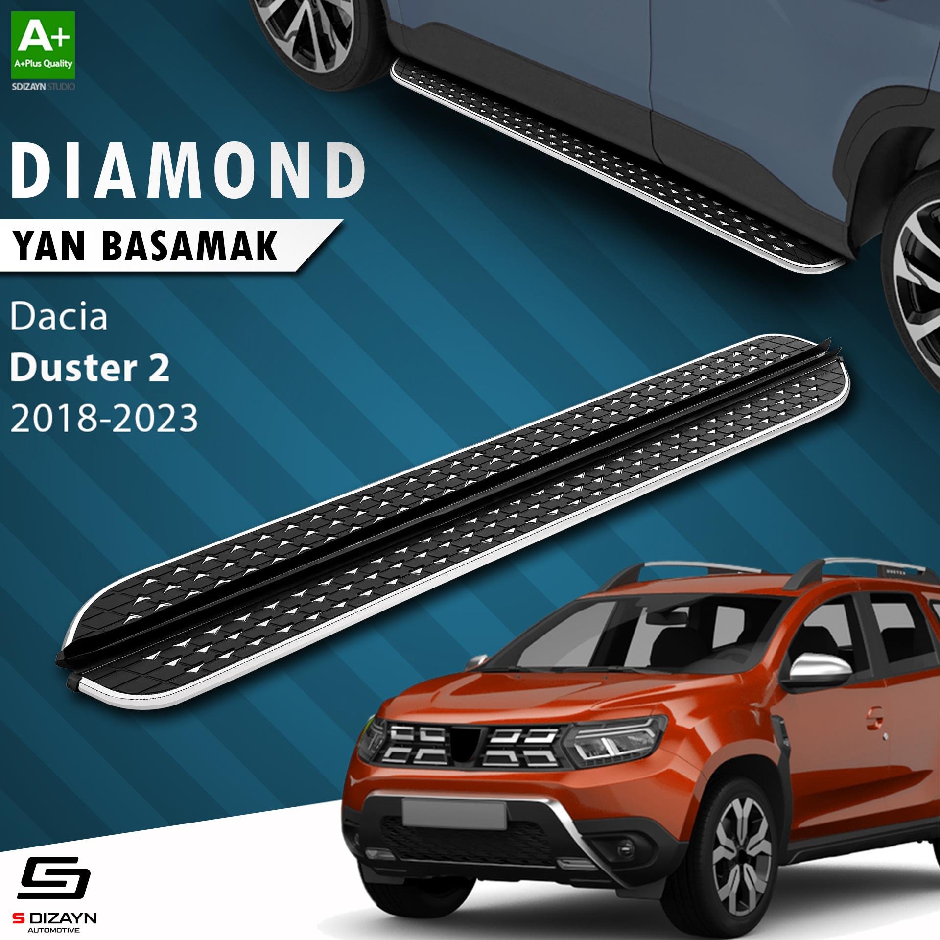 S-Dizayn Dacia Duster 2 Diamond Krom Yan Basamak 183 Cm 2018-2023 A+ Kalite