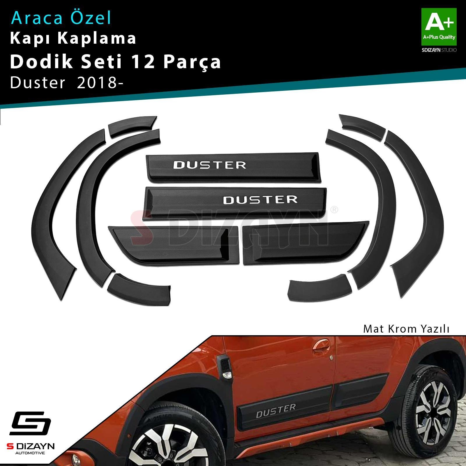 S-Dizayn Dacia Duster 2 Kapı Koruma ve Çamurluk Kaplaması Dodik Seti (Mat Krom) Yazılı 12 Prç 2018-2023 A+ Kalite