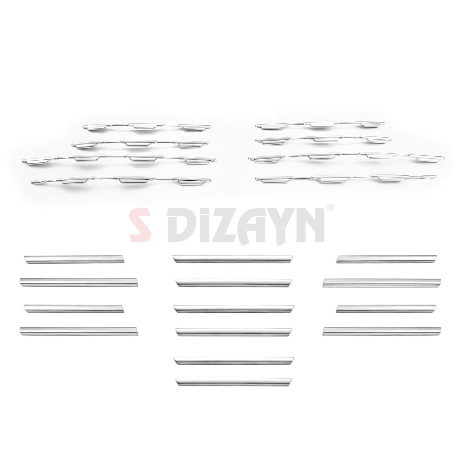 S-Dizayn Fiat Egea Krom Ön Panjur ve Tampon Çıta Seti Diamond Model 22 Prç. 2020 Üzeri (Mat Krom)