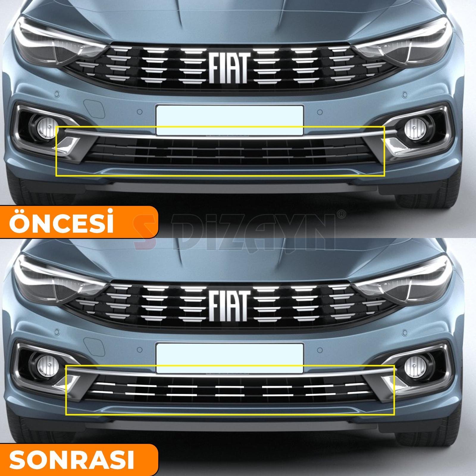 S-Dizayn Fiat Egea Krom Ön Tampon Alt Çıtası Diamond Model 14 Prç. 2020 Üzeri (Parlak Krom) A+ Kalite