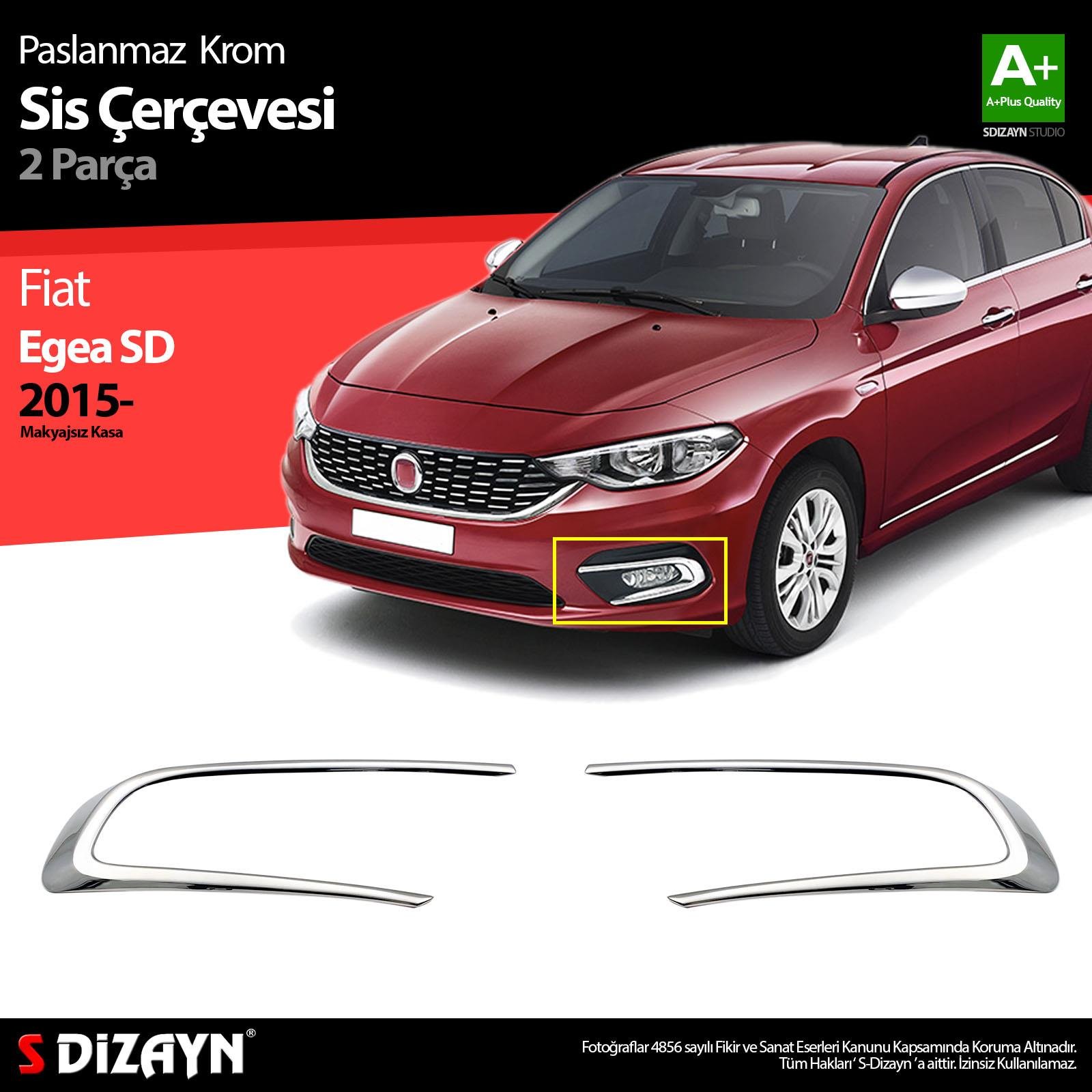 S-Dizayn Fiat Egea Krom Sis Farı Çerçevesi 2 Prç. 2015-2020