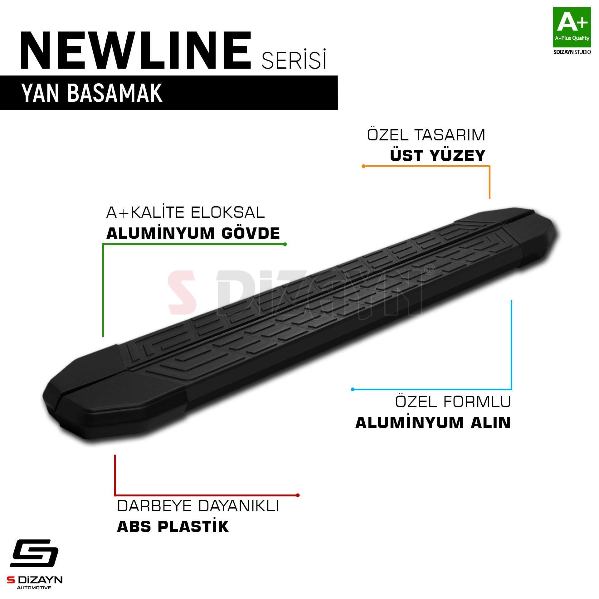S-Dizayn Fiat Fiorino NewLine Siyah Yan Basamak 173 Cm 2008 Üzeri A+ Kalite