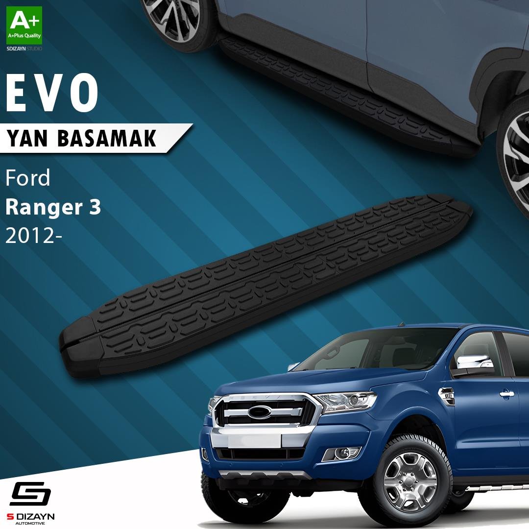 S-Dizayn Ford Ranger 3 Evo Siyah Yan Basamak 203 Cm 2012-2022 A+ Kalite