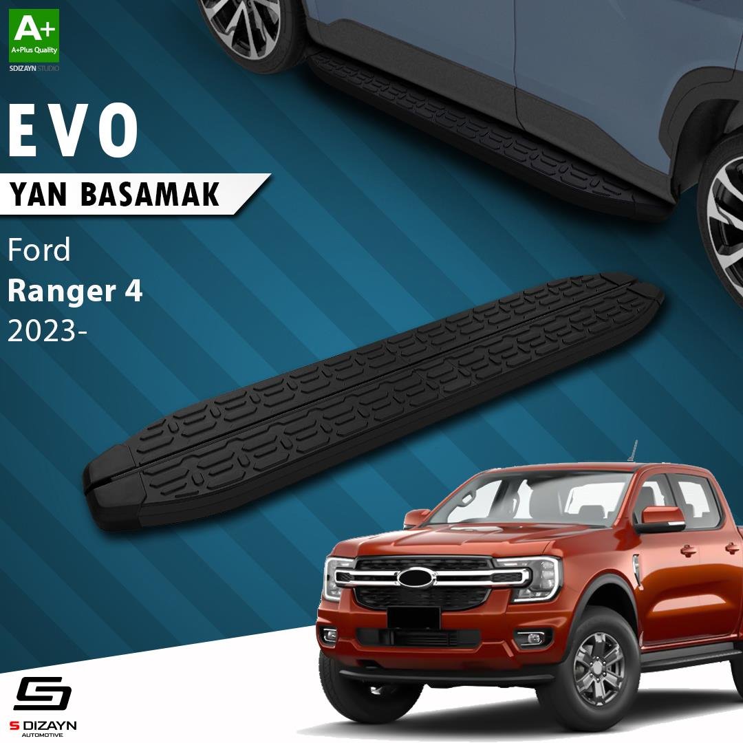 S-Dizayn Ford Ranger 4 Evo Siyah Yan Basamak 203 Cm 2023 Üzeri A+ Kalite