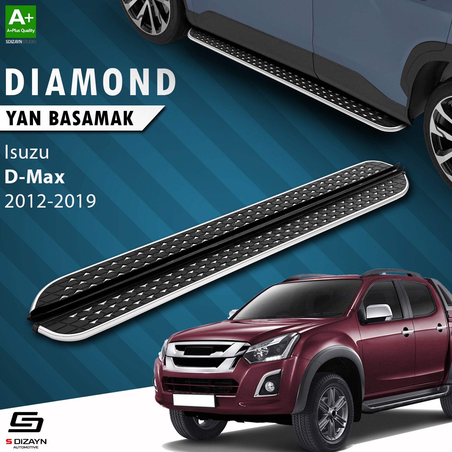 S-Dizayn Isuzu D-Max 2 Diamond Krom Yan Basamak 203 Cm 2012-2019 A+ Kalite