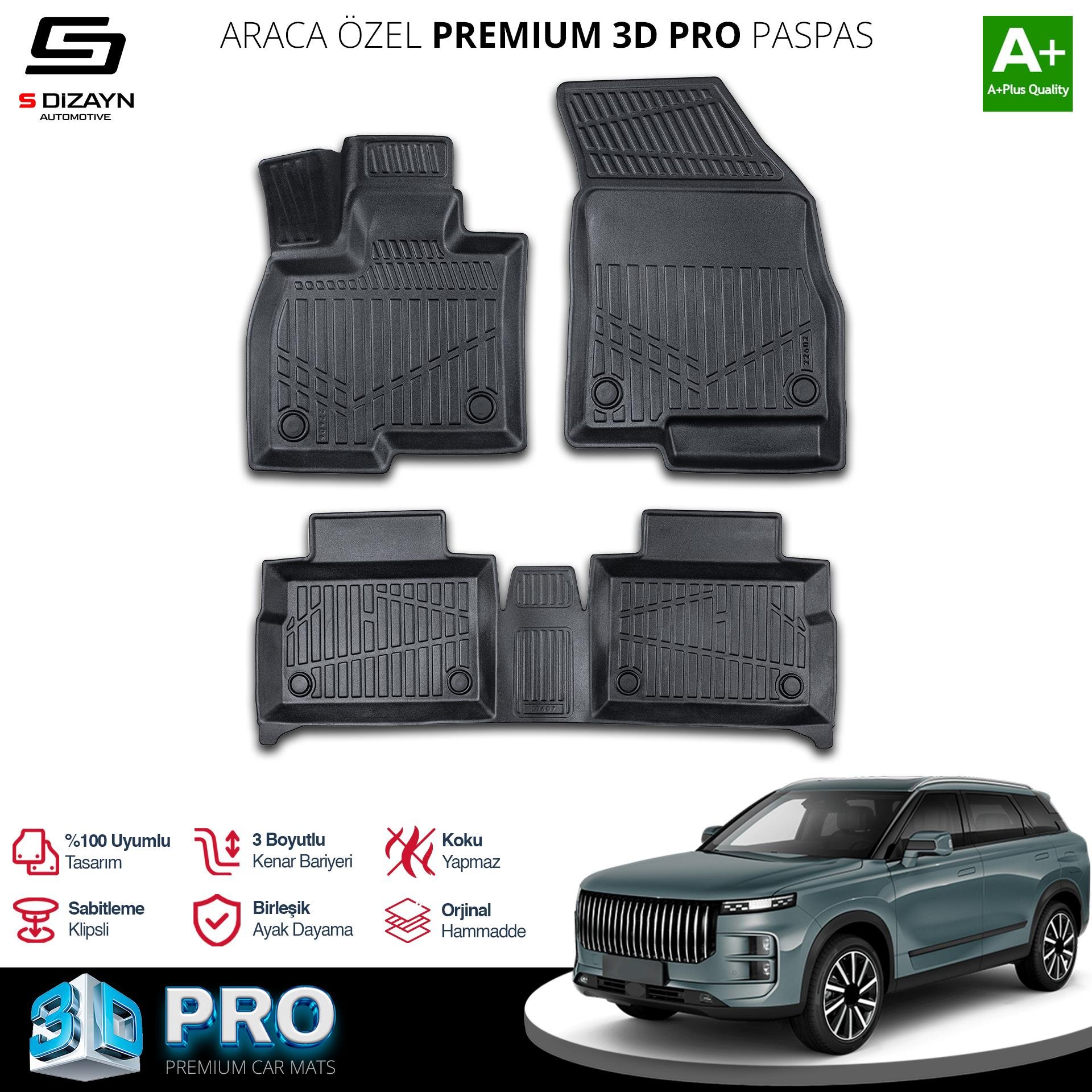 S-Dizayn Jaecoo J7 3D Pro Havuzlu Paspas 2024 Üzeri A+ Kalite