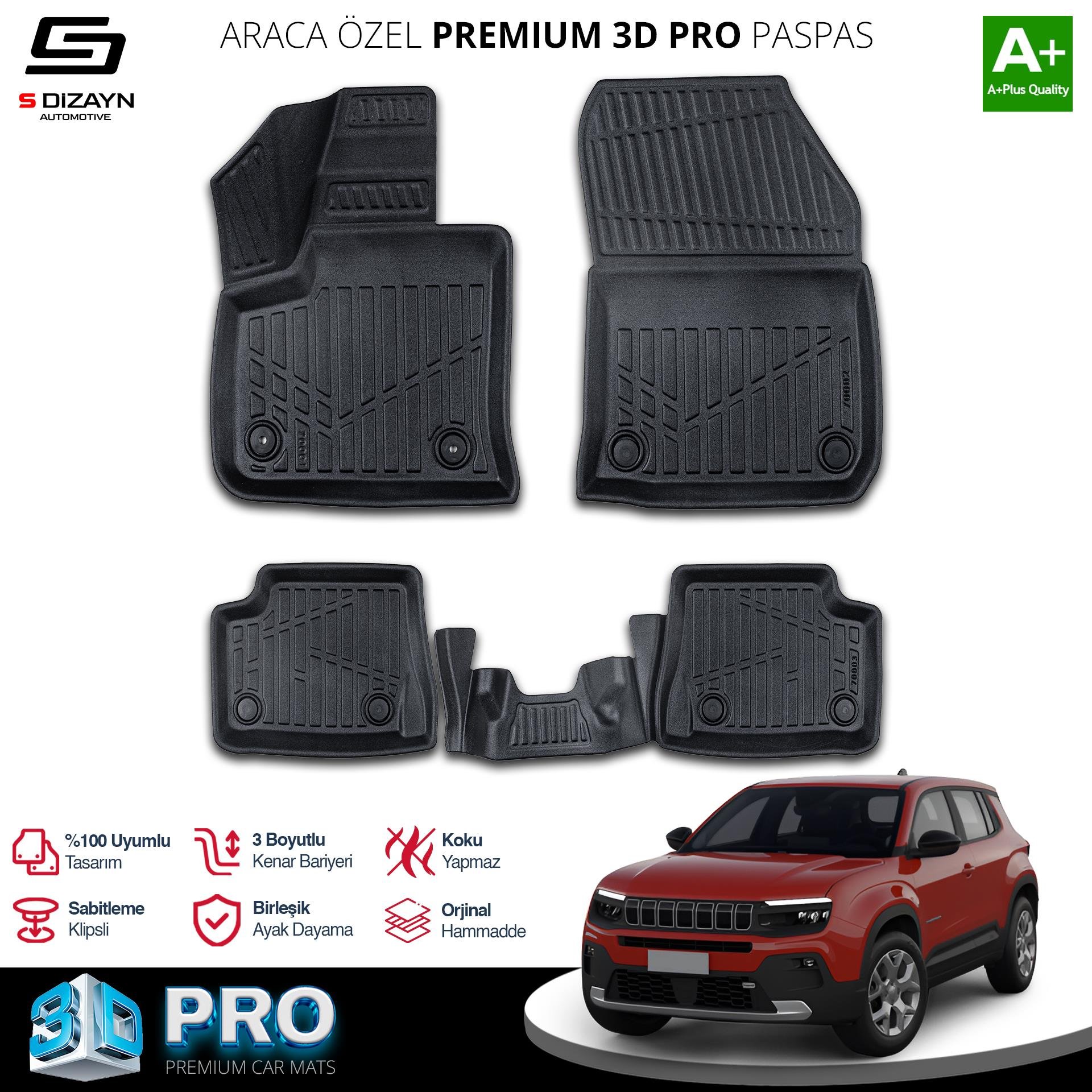 S-Dizayn Jeep Avenger 3D Pro Havuzlu Paspas 2023 Üzeri A+ Kalite