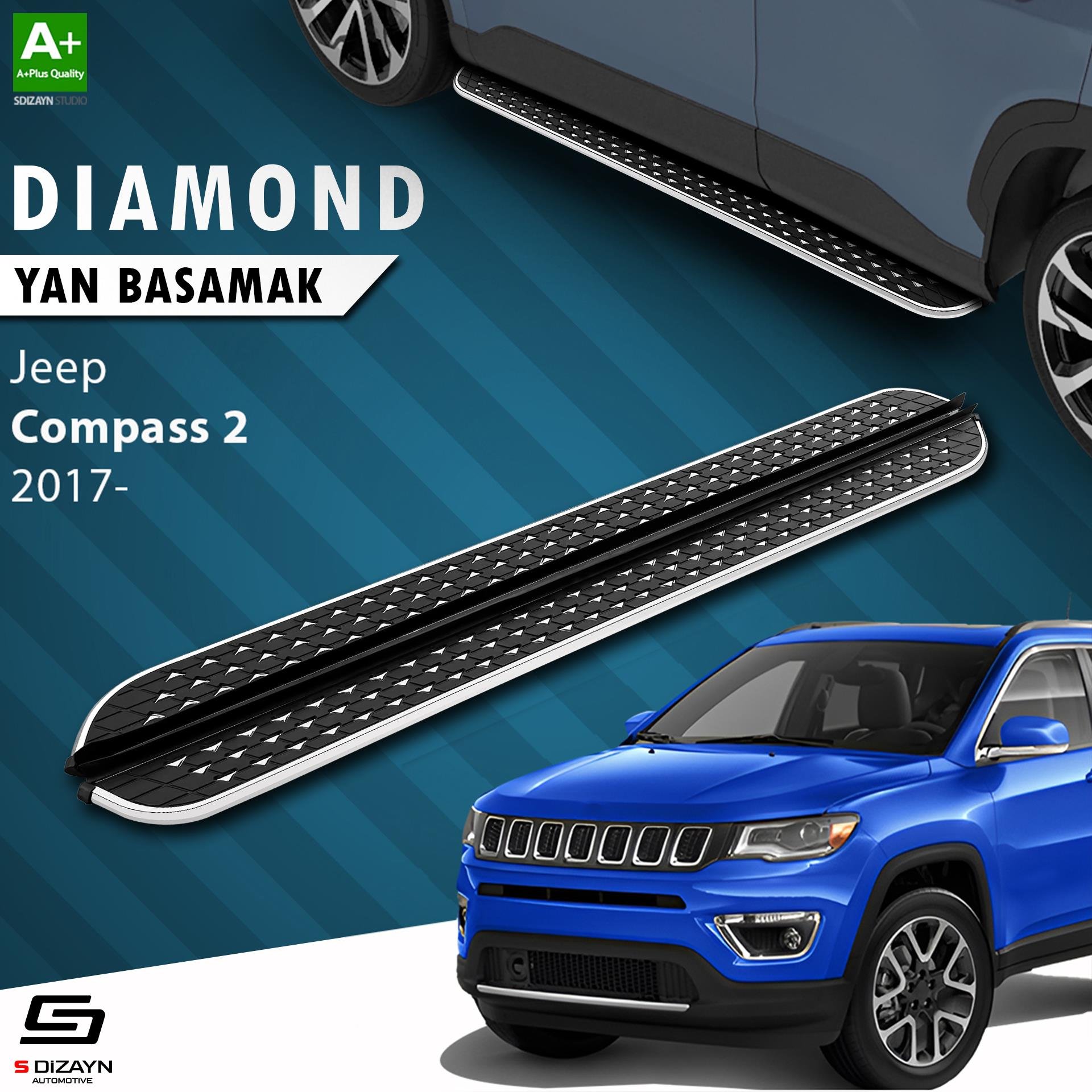 S-Dizayn Jeep Compass 2 Diamond Krom Yan Basamak 173 Cm 2017 Üzeri A+ Kalite