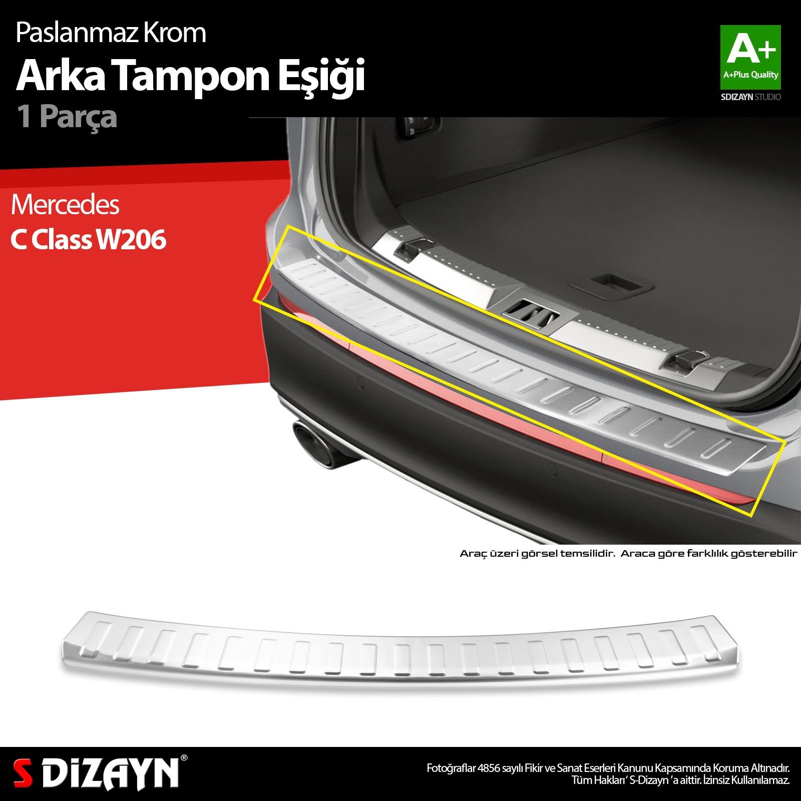S-Dizayn Mercedes C Class W206 Krom Arka Tampon Eşiği 2021 Üzeri A+ Kalite