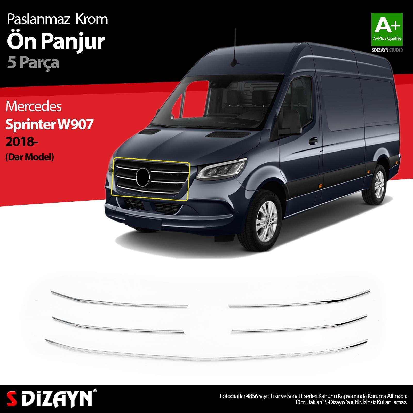 S-Dizayn Mercedes Sprinter W907 Krom Ön Panjur Dar Model 5 Prç 2018 Üzeri