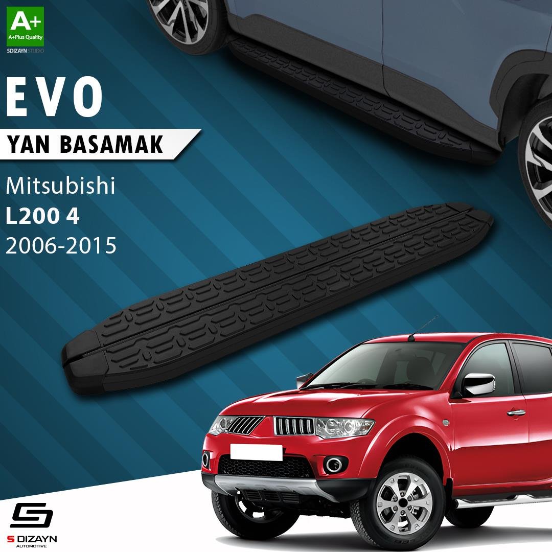 S-Dizayn Mitsubishi L200 4 Evo Siyah Yan Basamak 193 Cm 2006-2015 A+ Kalite