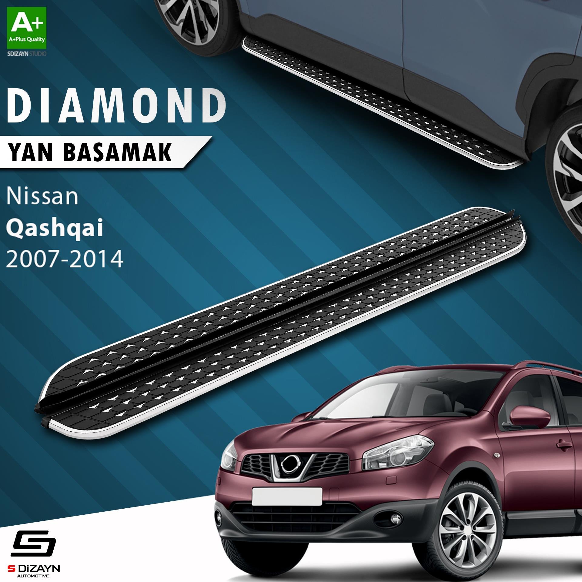 S-Dizayn Nissan Qashqai Diamond Krom Yan Basamak 173 Cm 2007-2014 A+ Kalite