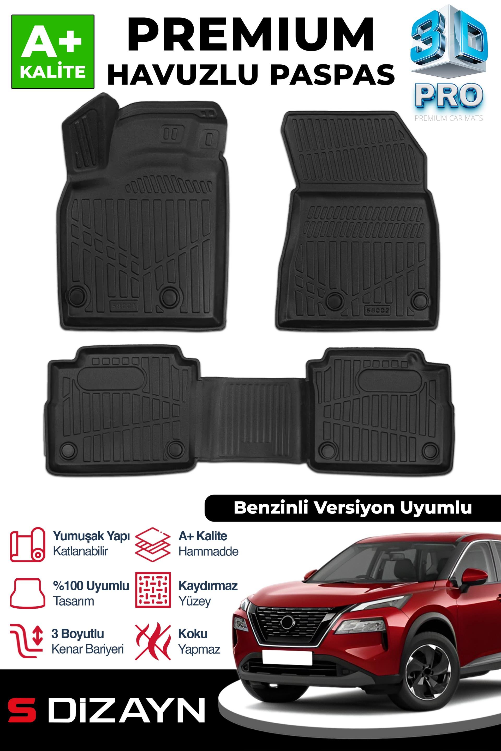 S-Dizayn Nissan X-Trail Benzinli 3D Pro Havuzlu Paspas 2022 Üzeri A+ Kalite
