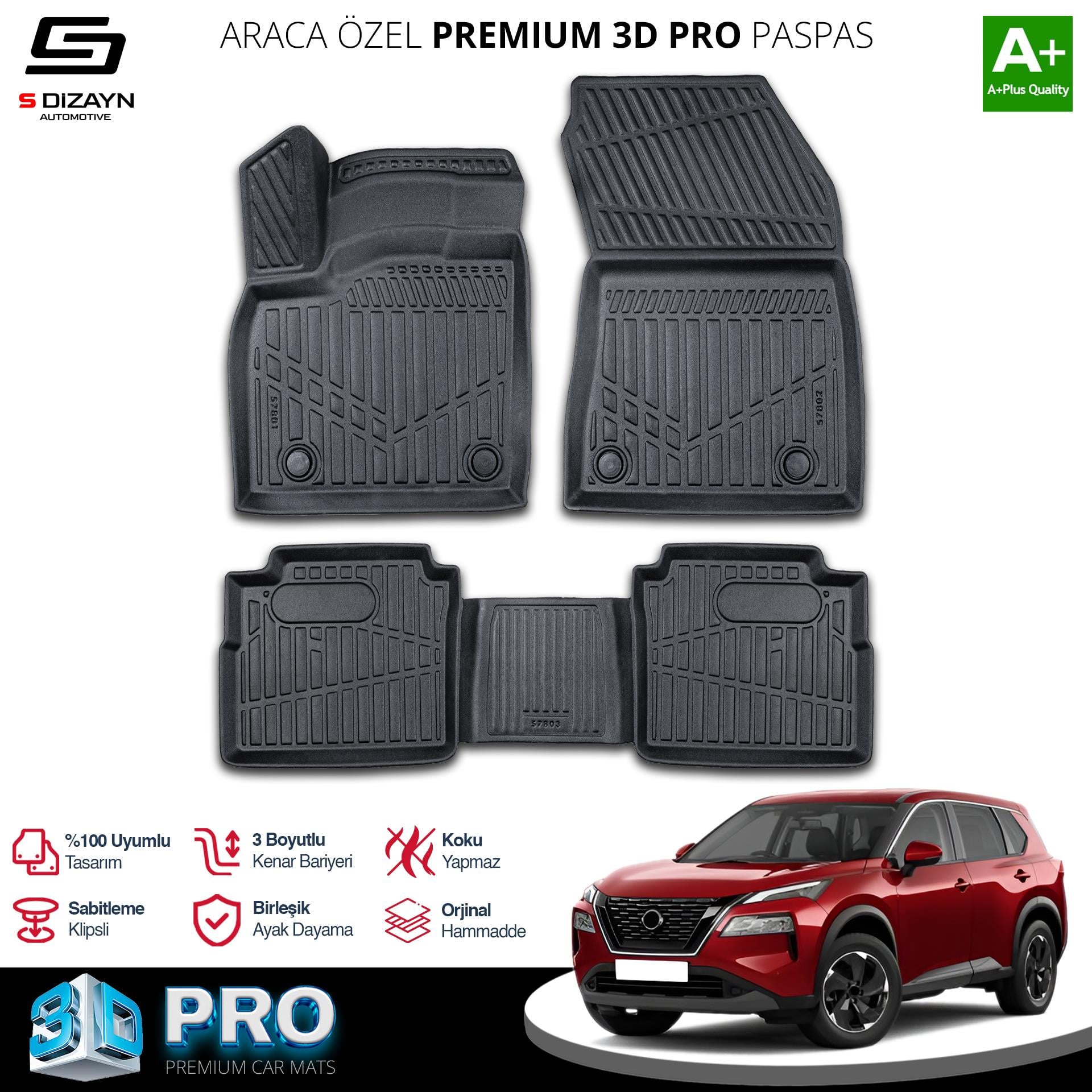 S-Dizayn Nissan X-Trail E-Power 3D Pro Havuzlu Paspas 2021 Üzeri A+ Kalite