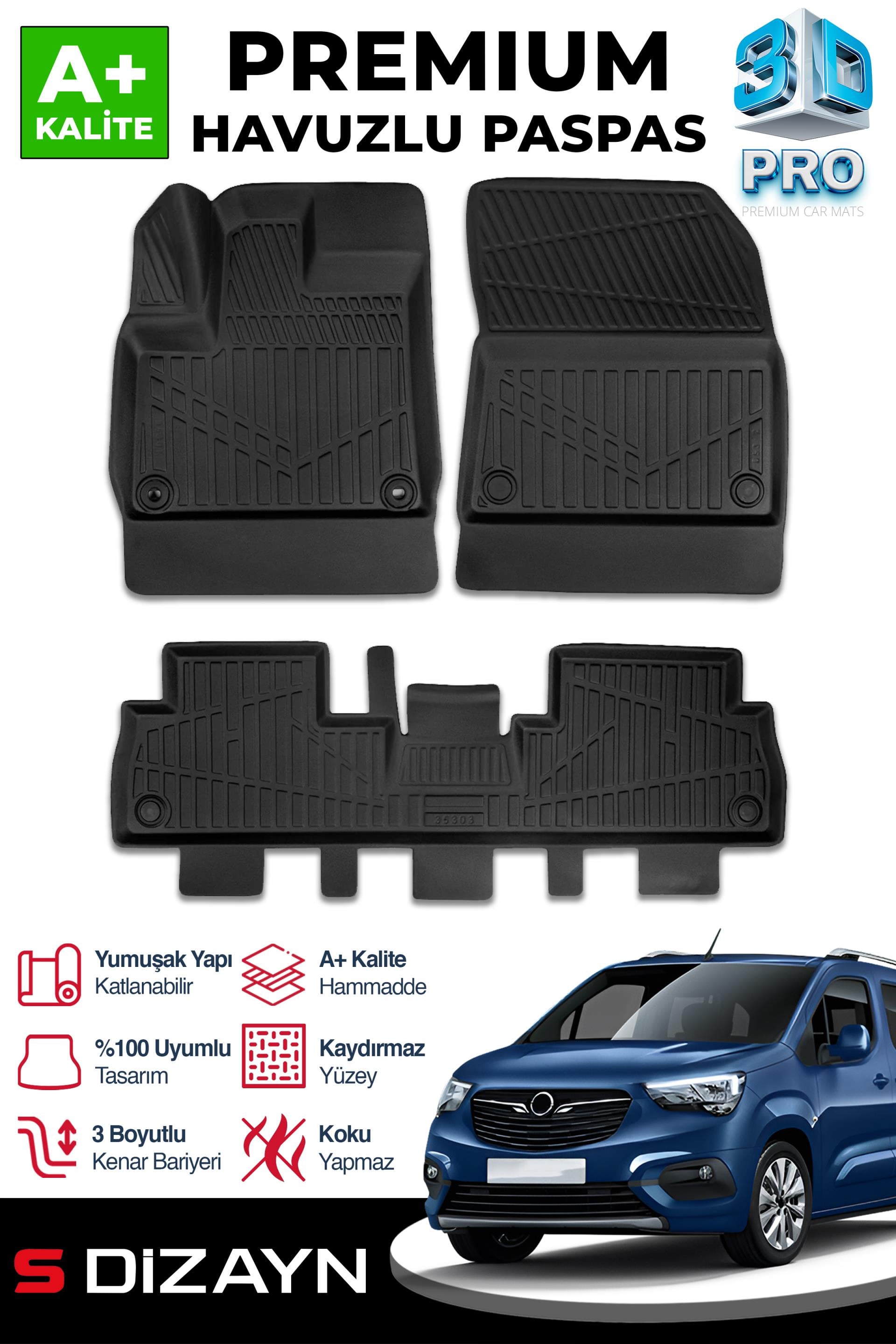 S-Dizayn Opel Combo E 3D Pro Havuzlu Paspas 2018-2023 A+ Kalite
